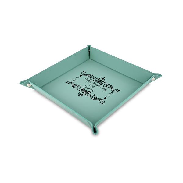 Custom Mother's Day Faux Leather Dice Tray - 6" x 6" - Teal