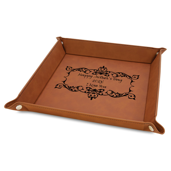 Custom Mother's Day Faux Leather Dice Tray - 9" x 9" - Rawhide