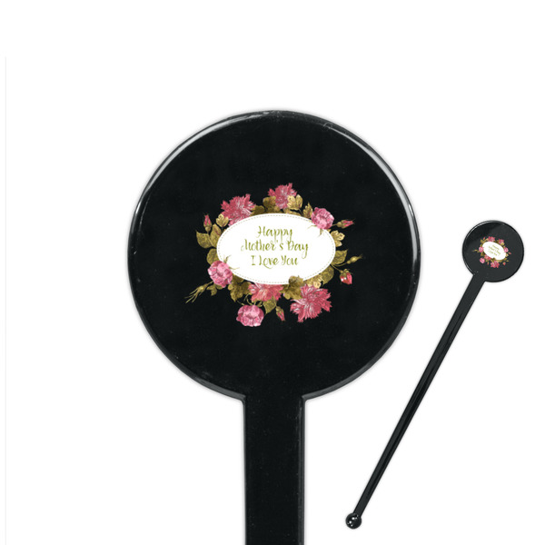 Custom Mother's Day 7" Round Plastic Stir Sticks - Black - Double Sided