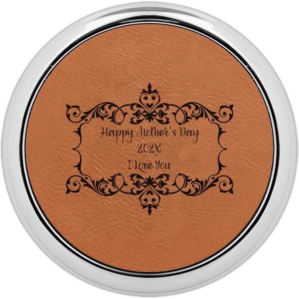 Custom Mother's Day Leatherette Round Coaster w/ Silver Edge