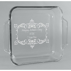 Mother's Day Glass Cake Dish with Truefit Lid - 8in x 8in