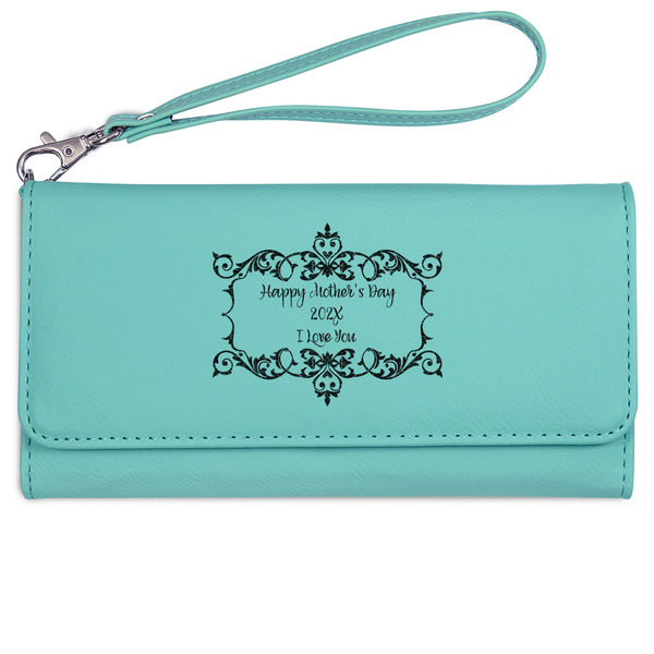 Custom Mother's Day Ladies Leatherette Wallet - Laser Engraved- Teal