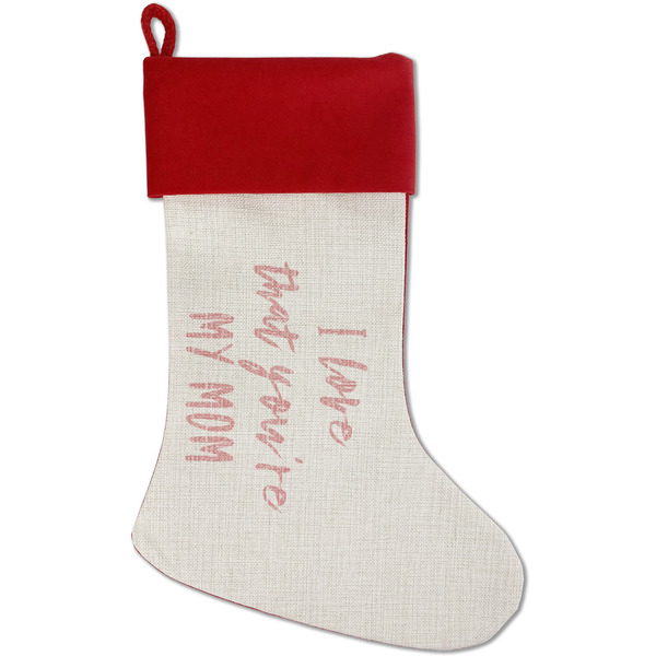 Custom Mother's Day Red Linen Stocking