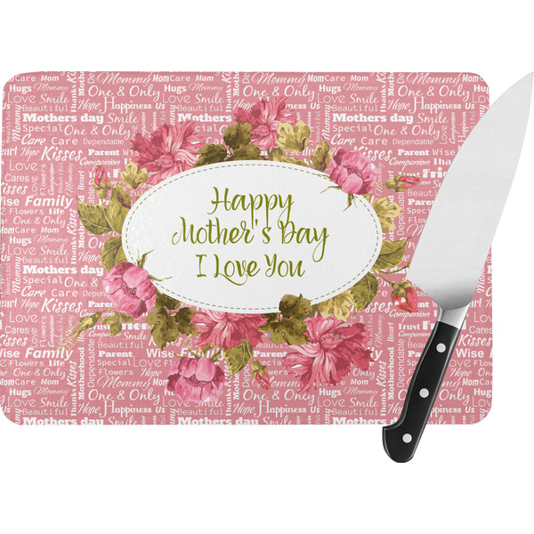 Custom Mother's Day Rectangular Glass Cutting Board - Large - 15.25"x11.25"