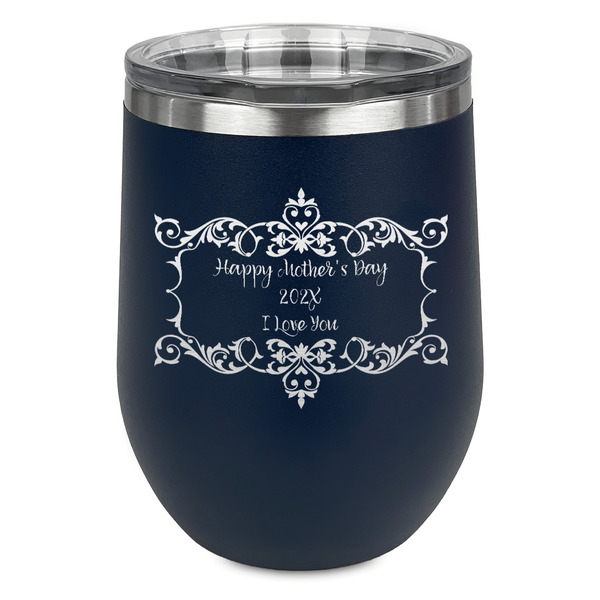 Custom Mother's Day Stemless Stainless Steel Wine Tumbler - Navy - Double Sided