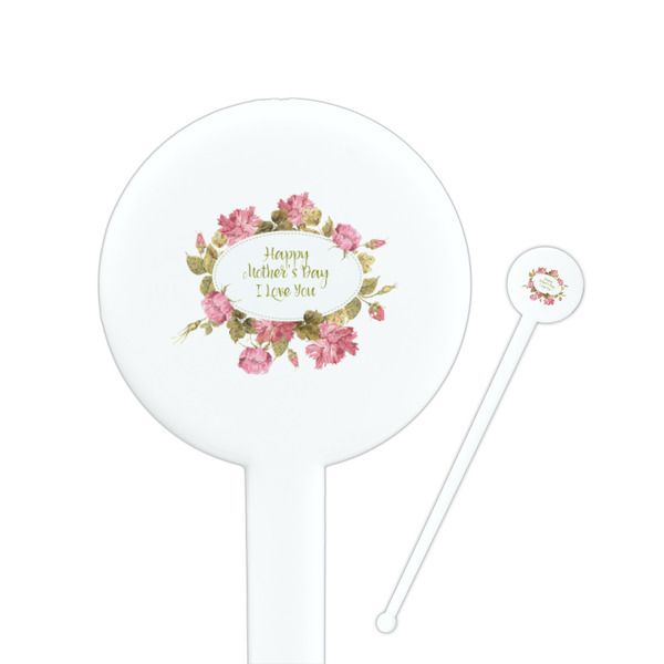 Custom Mother's Day 7" Round Plastic Stir Sticks - White - Single Sided