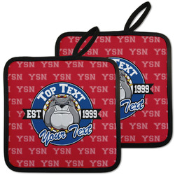 School Mascot Pot Holders - Set of 2 w/ Name or Text
