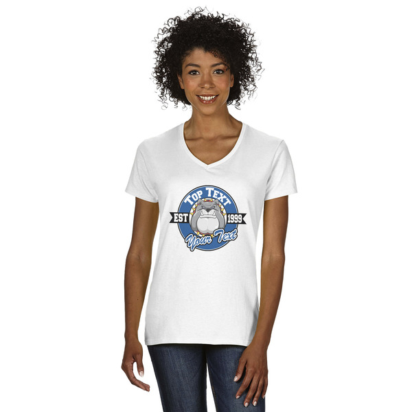 Custom School Mascot Women's V-Neck T-Shirt - White - Small (Personalized)