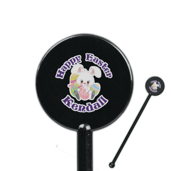 Custom Easter Bunny 5.5" Round Plastic Stir Sticks - Black - Double Sided (Personalized)