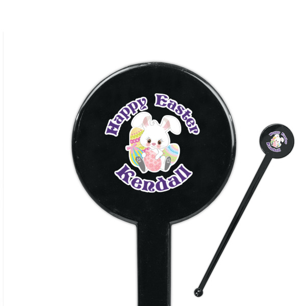 Custom Easter Bunny 7" Round Plastic Stir Sticks - Black - Double Sided (Personalized)