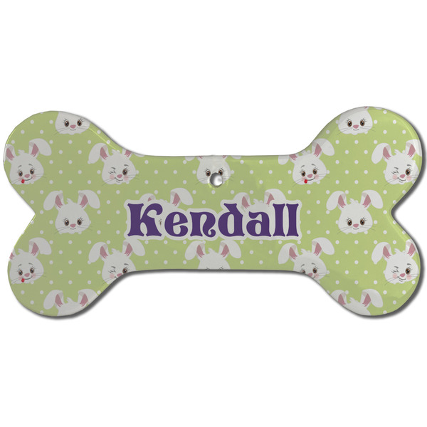 Custom Easter Bunny Ceramic Dog Ornament - Front w/ Name or Text