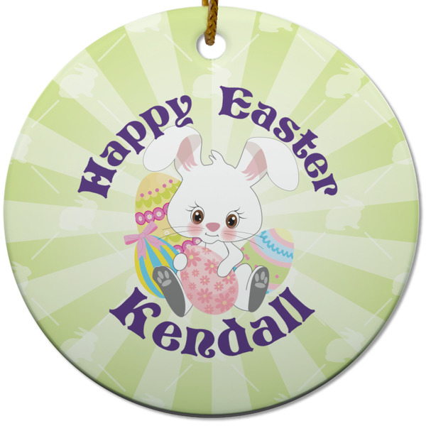 Custom Easter Bunny Round Ceramic Ornament w/ Name or Text