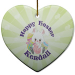 Easter Bunny Heart Ceramic Ornament w/ Name or Text