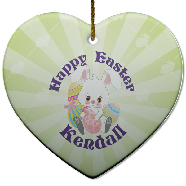 Custom Easter Bunny Heart Ceramic Ornament w/ Name or Text