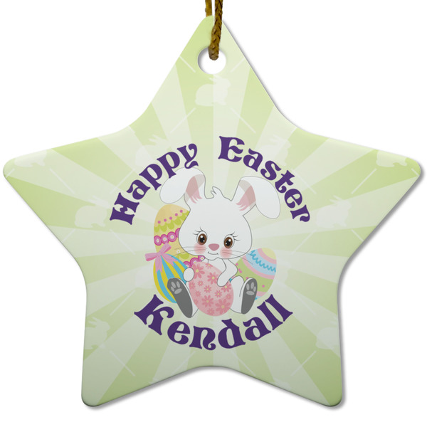 Custom Easter Bunny Star Ceramic Ornament w/ Name or Text