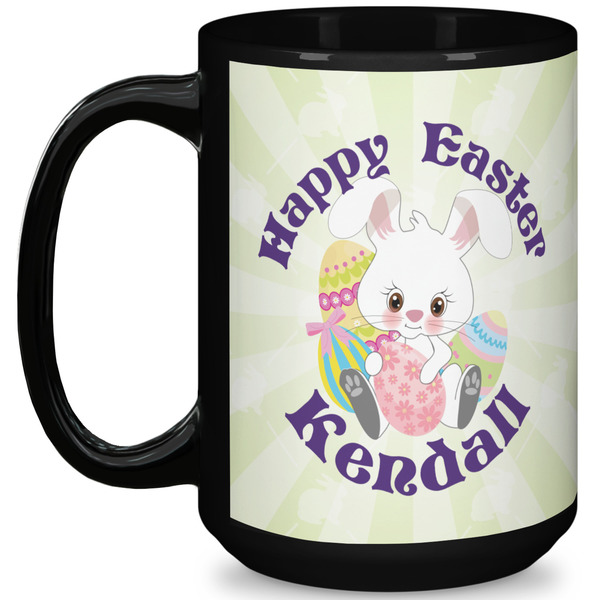 Custom Easter Bunny 15 Oz Coffee Mug - Black (Personalized)