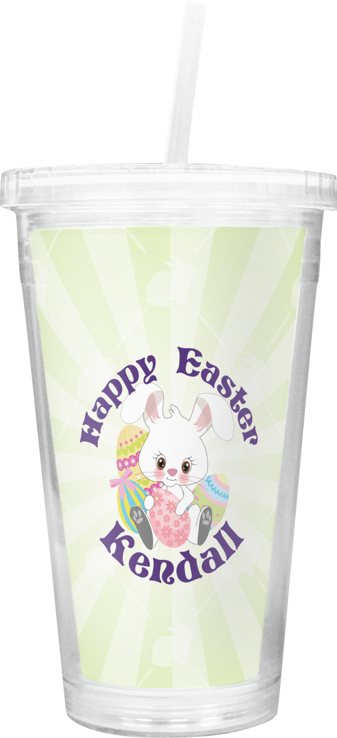 Custom Easter Bunny Double Wall Tumbler with Straw (Personalized