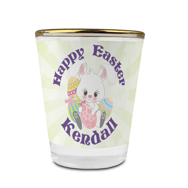 Custom Easter Bunny Glass Shot Glass - 1.5 oz - with Gold Rim - Single (Personalized)