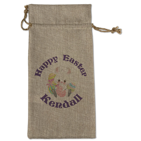 Custom Easter Bunny Large Burlap Gift Bag - Front (Personalized)