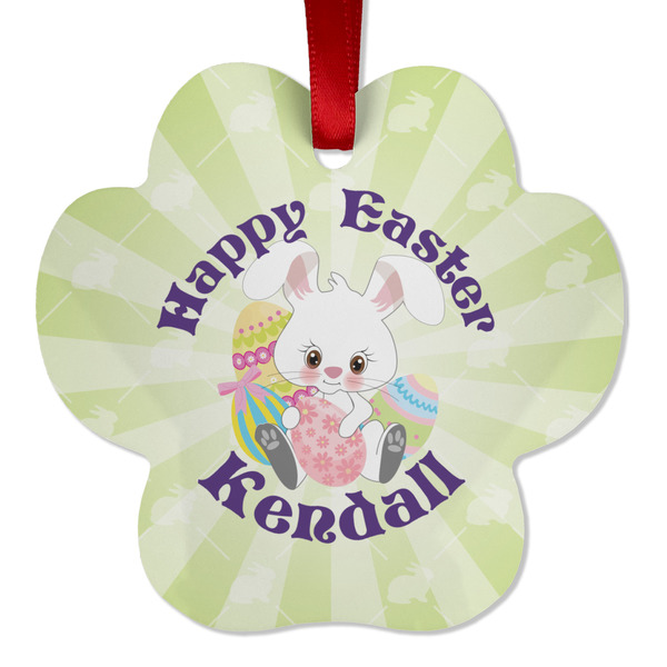 Custom Easter Bunny Metal Paw Ornament - Double Sided w/ Name or Text