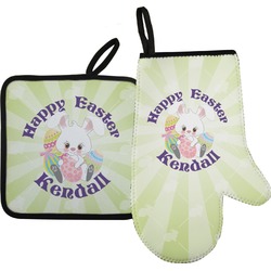 Easter Bunny Right Oven Mitt & Pot Holder Set w/ Name or Text