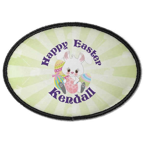 Custom Easter Bunny Iron On Oval Patch w/ Name or Text