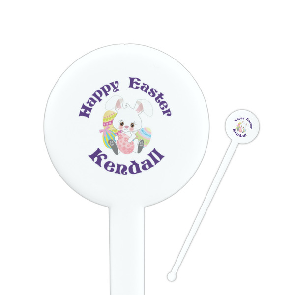 Custom Easter Bunny 7" Round Plastic Stir Sticks - White - Double Sided (Personalized)