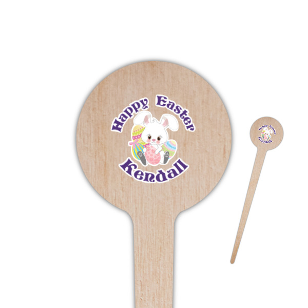 Custom Easter Bunny 4" Round Wooden Food Picks - Single Sided (Personalized)