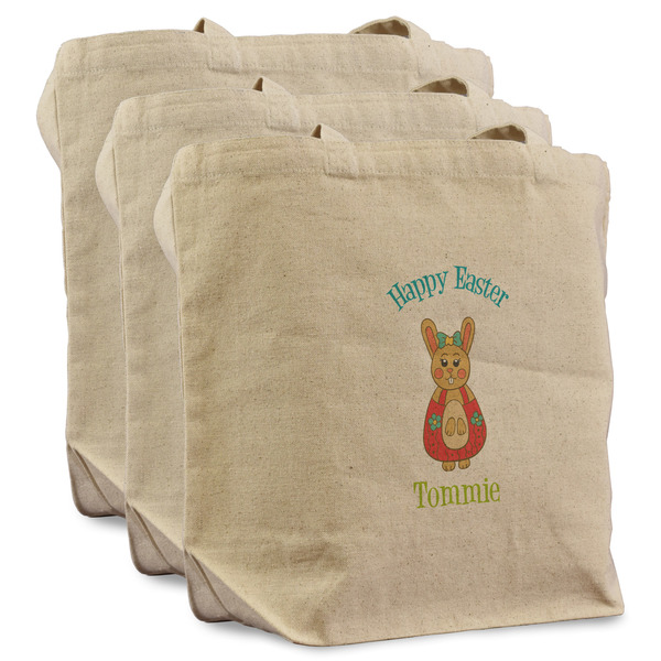 Custom Fun Easter Bunnies Reusable Cotton Grocery Bags - Set of 3 (Personalized)