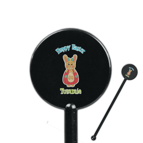 Custom Fun Easter Bunnies 5.5" Round Plastic Stir Sticks - Black - Double Sided (Personalized)