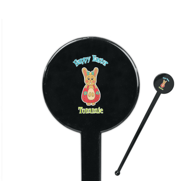 Custom Fun Easter Bunnies 7" Round Plastic Stir Sticks - Black - Double Sided (Personalized)