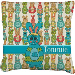 Fun Easter Bunnies Faux-Linen Throw Pillow 16" (Personalized)