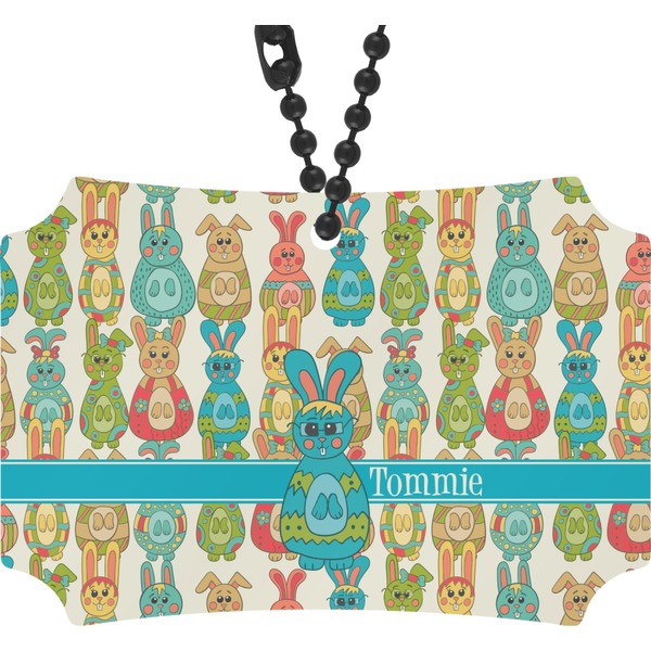 Custom Fun Easter Bunnies Rear View Mirror Ornament (Personalized)