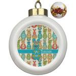 Fun Easter Bunnies Ceramic Ball Ornaments - Poinsettia Garland (Personalized)