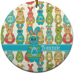 Fun Easter Bunnies Round Ceramic Ornament w/ Name or Text