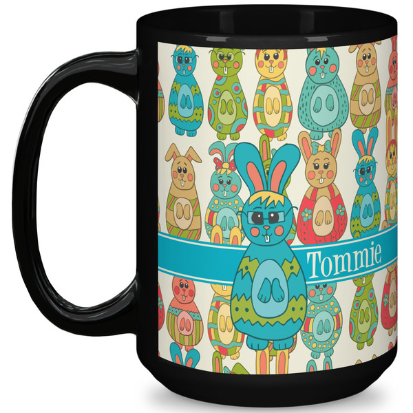 Custom Fun Easter Bunnies 15 Oz Coffee Mug - Black (Personalized)