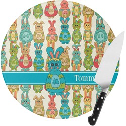 Fun Easter Bunnies Round Glass Cutting Board - Medium (Personalized)