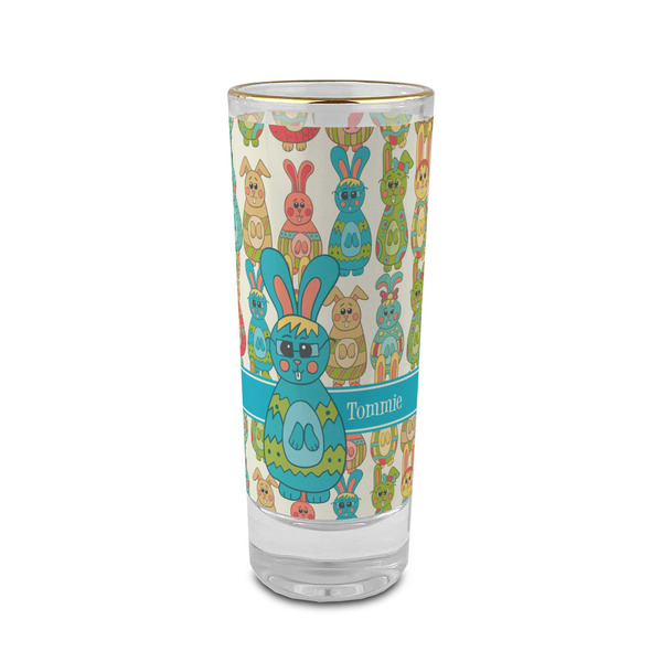 Custom Fun Easter Bunnies 2 oz Shot Glass -  Glass with Gold Rim - Set of 4 (Personalized)