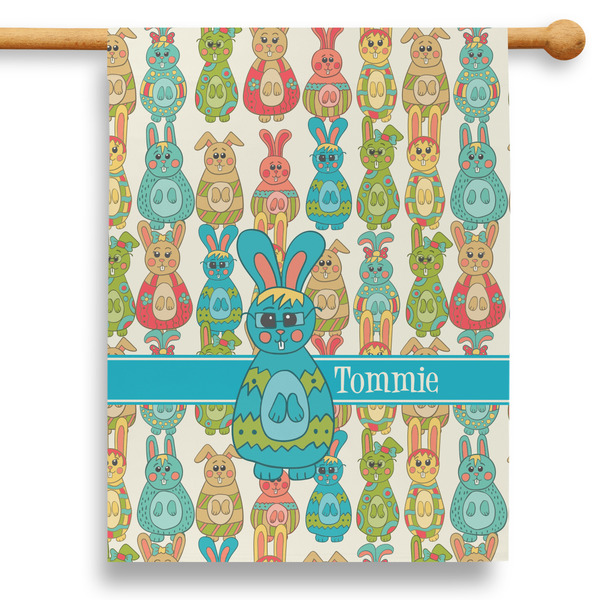 Custom Fun Easter Bunnies 28" House Flag - Double Sided (Personalized)