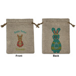 Fun Easter Bunnies Medium Burlap Gift Bag - Front & Back (Personalized)