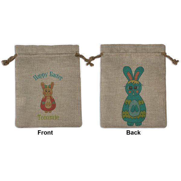 Custom Fun Easter Bunnies Medium Burlap Gift Bag - Front & Back (Personalized)