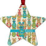 Fun Easter Bunnies Metal Star Ornament - Double Sided w/ Name or Text