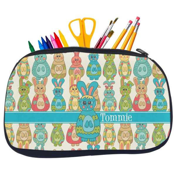 Custom Fun Easter Bunnies Neoprene Pencil Case - Medium w/ Name or Text