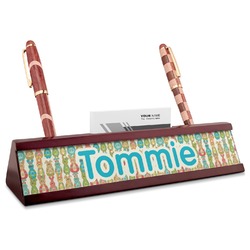 Fun Easter Bunnies Red Mahogany Nameplate with Business Card Holder (Personalized)