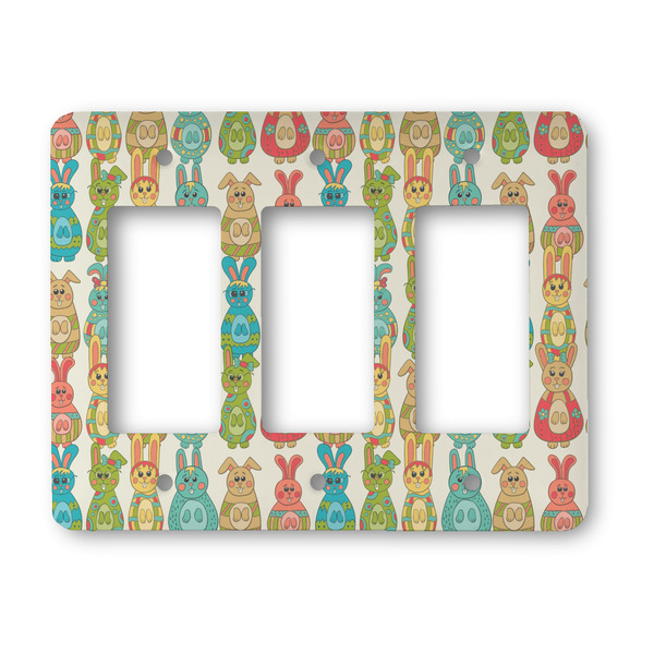 Custom Fun Easter Bunnies Rocker Style Light Switch Cover - Three Switch