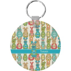 Fun Easter Bunnies Round Plastic Keychain (Personalized)