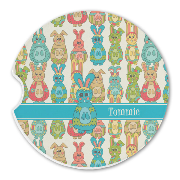 Custom Fun Easter Bunnies Sandstone Car Coaster - Single (Personalized)