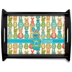 Fun Easter Bunnies Black Wooden Tray - Large (Personalized)