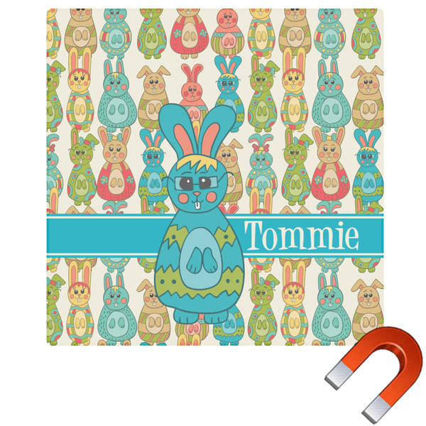 Custom Fun Easter Bunnies Square Car Magnet - 10" (Personalized)