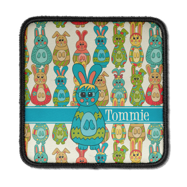 Custom Fun Easter Bunnies Iron On Square Patch w/ Name or Text